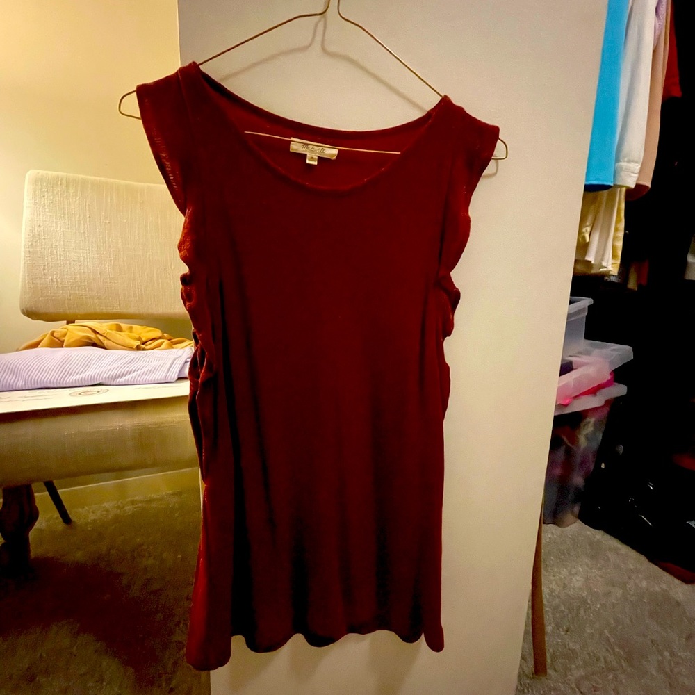 Madewell sparkly orange tank with ruffled shouders